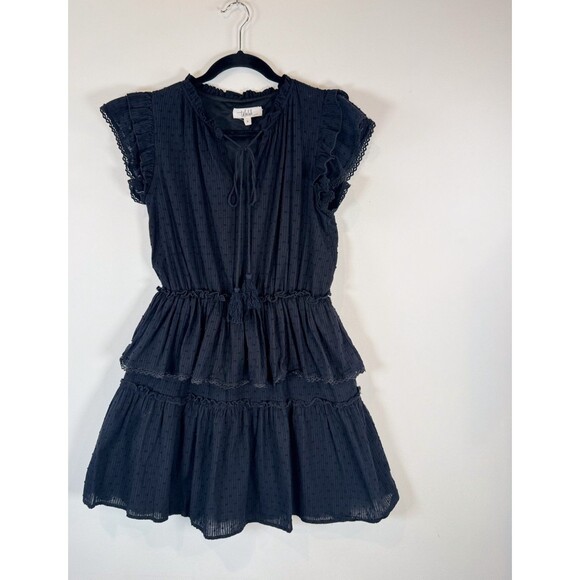 Talulah Womens Dress Black Mini Layered Ruffle Swiss Dot V Neck Fit Flare Small - Picture 5 of 11